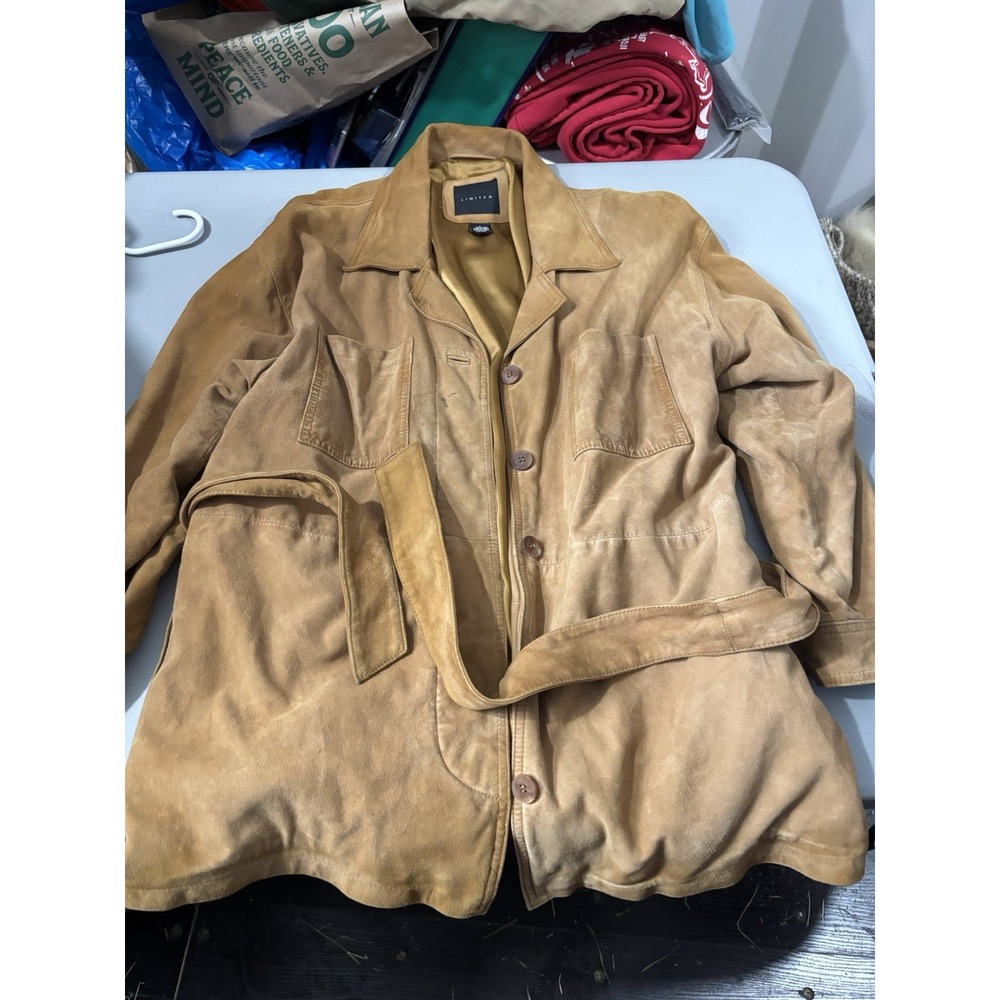 The Limited Belted Brown Leather Jacket Womens Sz L
